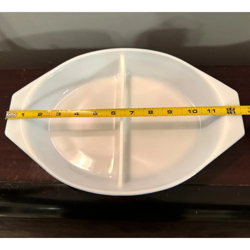 Pyrex Blue Oval Divided Casserole Dish 1.5 Qt With Clear Lid USA Vintage